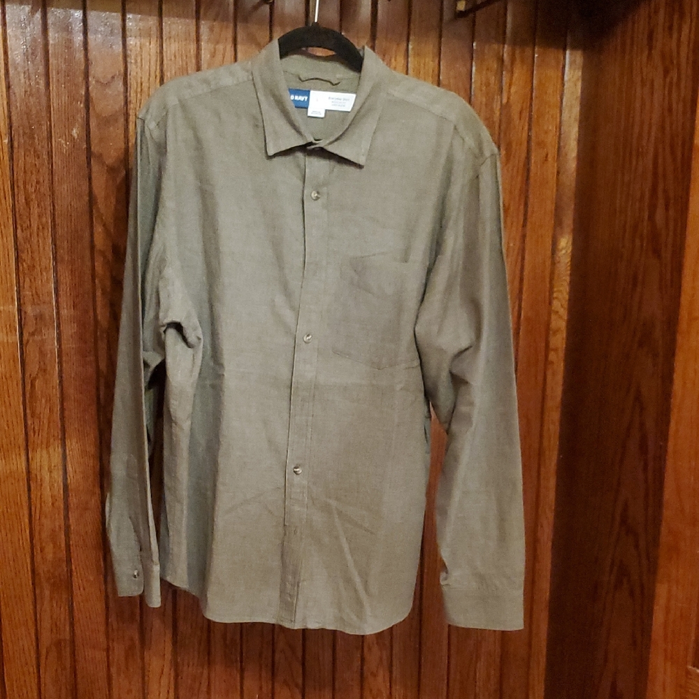 OLD NAVY SIZE LARGE LINEN BLEND Men's Khaki Shirt